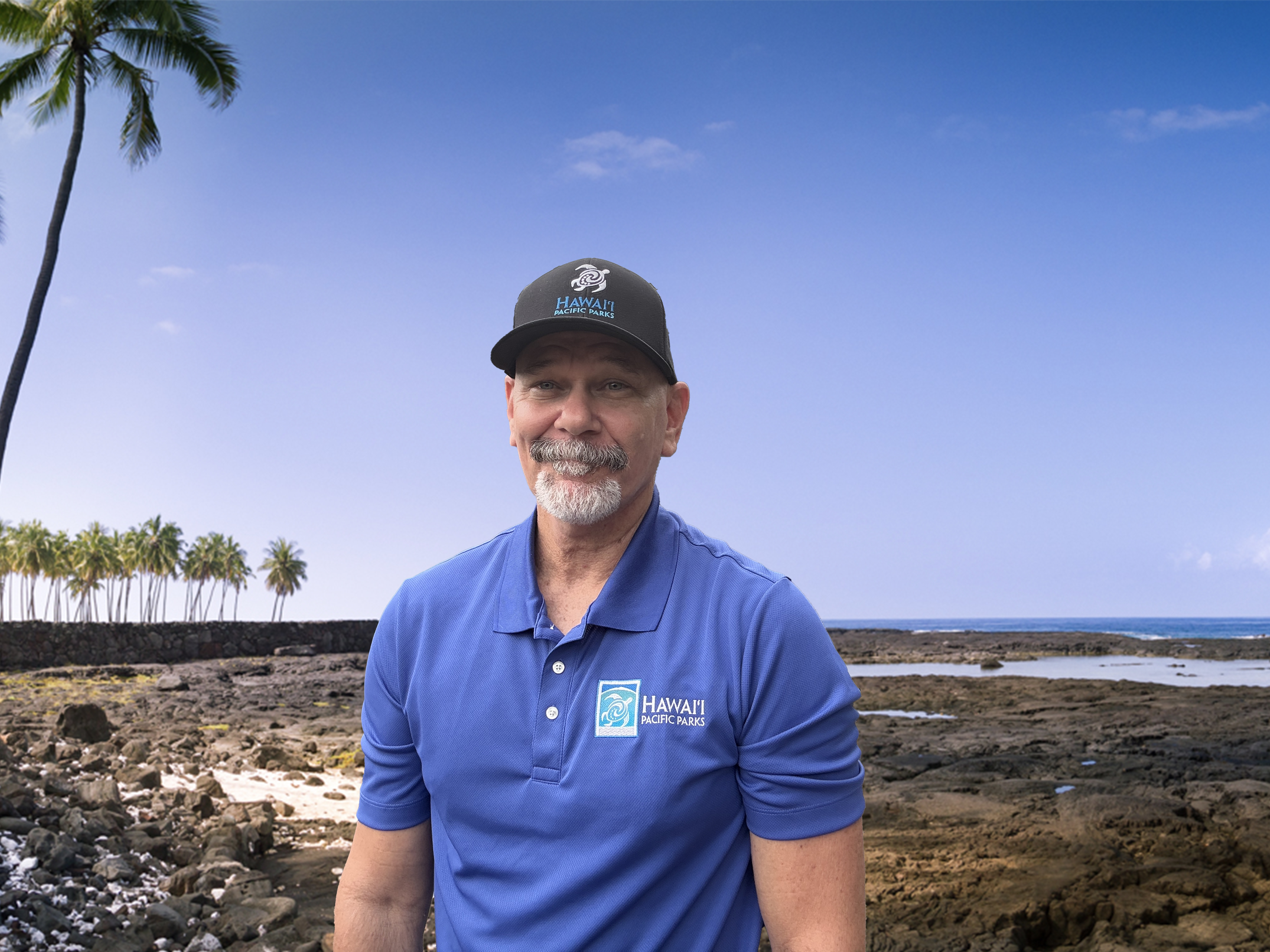 Chuck with Puʻuhonua o Hōnaunau NHP as background.